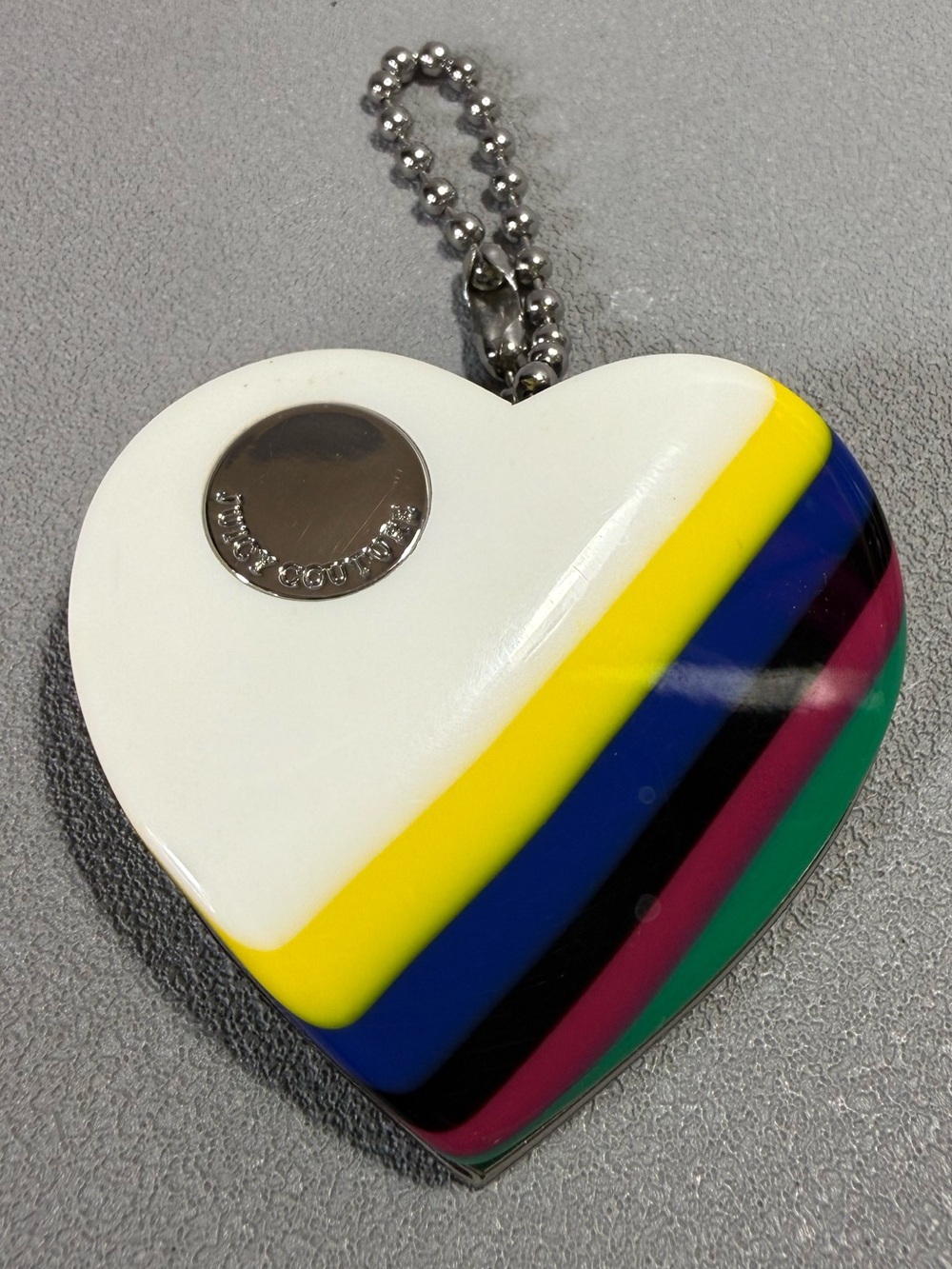 Juicy Couture Vintage Y2K Heart Stripe Keychain with Multicolor Bands